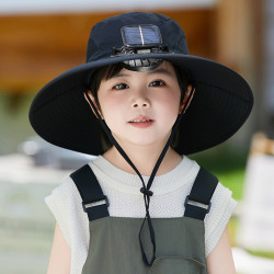 太陽能風扇帽大風力可充電大沿遮陽帽兒童戶外休閒遮陽帽薄女童男