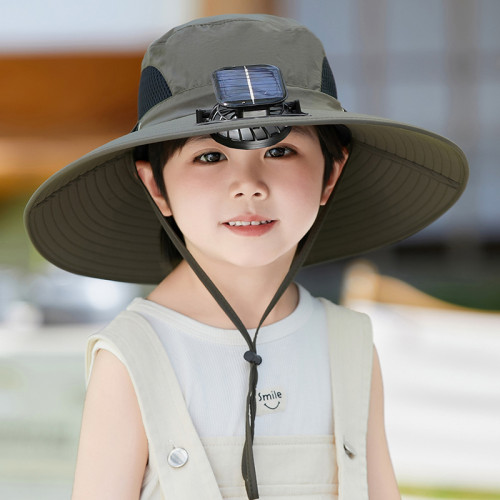 太陽能風扇帽大風力可充電大沿遮陽帽兒童戶外休閒遮陽帽薄女童男
