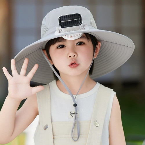 太陽能風扇帽大風力可充電大沿遮陽帽兒童戶外休閒遮陽帽薄女童男