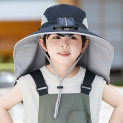 兒童遮陽帽夏季男孩防紫外線風扇帽女童防曬太陽帽戶外旅行沙灘帽