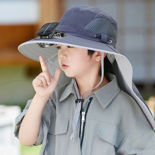 兒童遮陽帽夏季男孩防紫外線風扇帽女童防曬太陽帽戶外旅行沙灘帽