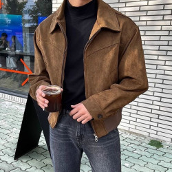 2024外套男高級範棕咖色潮牌繙領夾克網紅高級感春秋百搭男款上衣