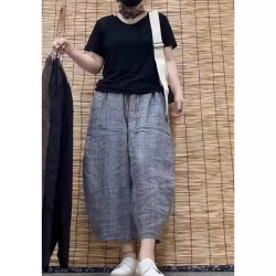 24307大愛美依緣2025夏季新款時尚靜版短袖T恤寬松哈倫褲遮肉顯瘦