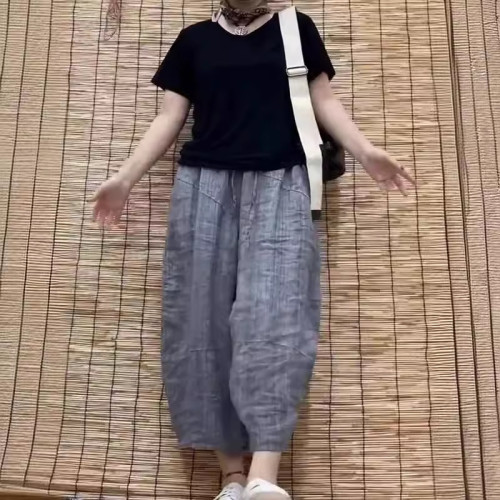 24307大愛美依緣2025夏季新款時尚靜版短袖T恤寬松哈倫褲遮肉顯瘦