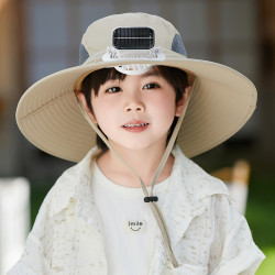 帶風扇兒童帽子防曬大沿男童遮陽帽夏季女童太陽帽太陽能風扇充電