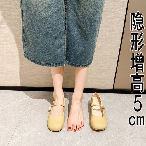 內增高瑪麗珍鞋女2025夏季新款圓頭平底淺口單鞋小皮鞋女小碼3233