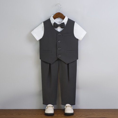 男童西服馬甲套裝中小童演出服兒童演講主持寶寶周嵗花童禮服