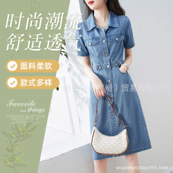 港味牛仔連衣裙女夏季新款韓版高級感遮肚減齡休閒中長款襯衫裙子