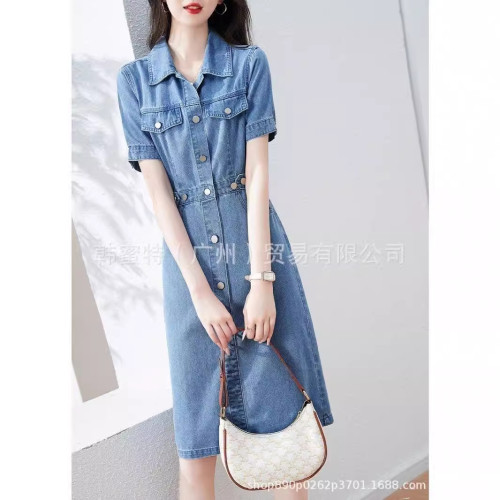 港味牛仔連衣裙女夏季新款韓版高級感遮肚減齡休閒中長款襯衫裙子