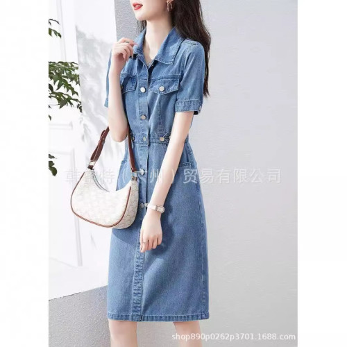 港味牛仔連衣裙女夏季新款韓版高級感遮肚減齡休閒中長款襯衫裙子