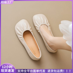 威威女郎 993-6方頭單鞋女平底一腳蹬復古奶奶鞋軟底淺口通勤女鞋