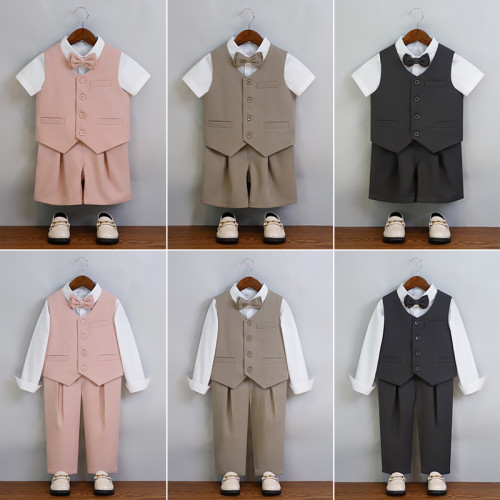 兒童西裝禮服春夏款英倫時尚馬甲套裝男孩鋼琴主持朗誦活動演出服
