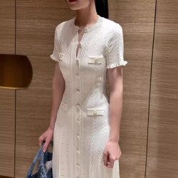 純元S家新款秋法式輕奢針織木耳邊連衣裙女初戀鏤空長款長裙