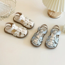 2026年夏季新款韓女中小童包頭軟底涼鞋小女孩時尚編織百搭沙灘鞋