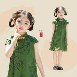 女童新款旗袍夏季古典唐裝兒童漢服女孩風表演連衣裙