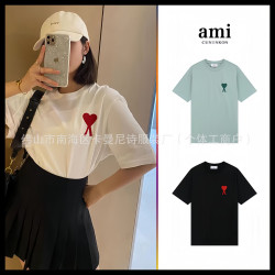 潮牌Ami短袖毛巾綉愛心T恤馬卡龍同色寬松百搭純棉情侶裝明星同款