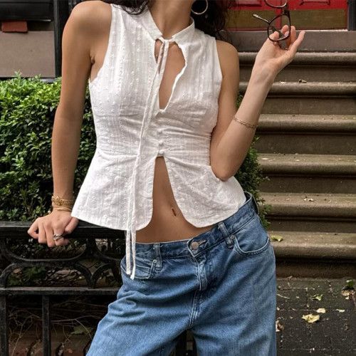 歐美風女裝2025夏季新款時尚街頭性感露臍修身系帶無袖背心上衣女