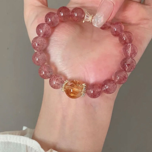 手鏈天然草莓晶手鏈女黃水晶黃塔晶diy新品上新天然水晶