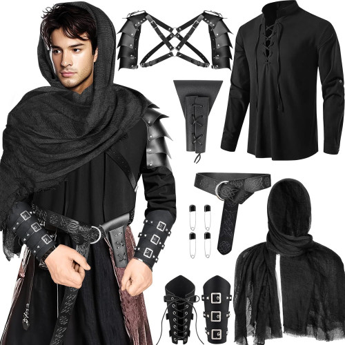 萬聖狂男士文藝復興時期服裝套裝配件中世紀海盜襯衫cosplay道具