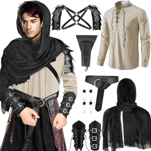 萬聖狂男士文藝復興時期服裝套裝配件中世紀海盜襯衫cosplay道具