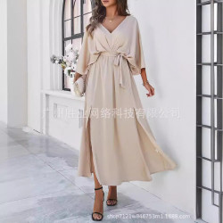 2025新款歐美女獨立站夏季長款收腰禮服連衣裙