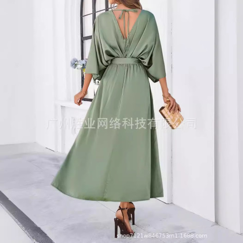 2025新款歐美女獨立站夏季長款收腰禮服連衣裙