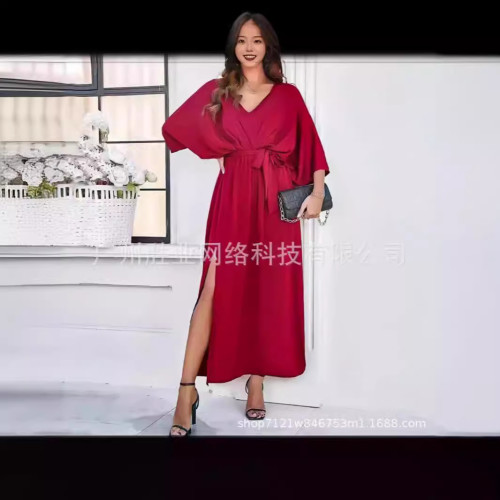 2025新款歐美女獨立站夏季長款收腰禮服連衣裙