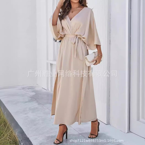 2025新款歐美女獨立站夏季長款收腰禮服連衣裙