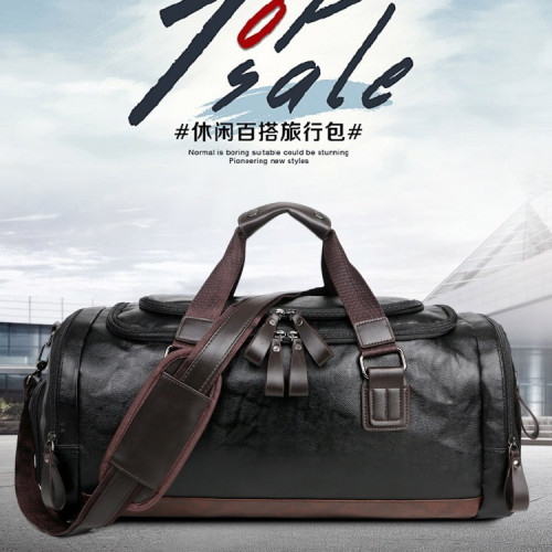137小號旅行包行李撞色行李包短途旅遊包pu皮質防水單件手提斜背
