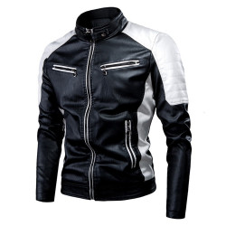 皮衣插色立領PU皮機車服外套春秋季薄款休閒皮夾克男ebay