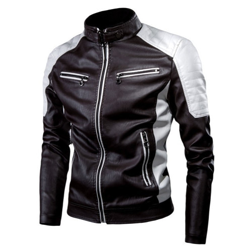 皮衣插色立領PU皮機車服外套春秋季薄款休閒皮夾克男ebay