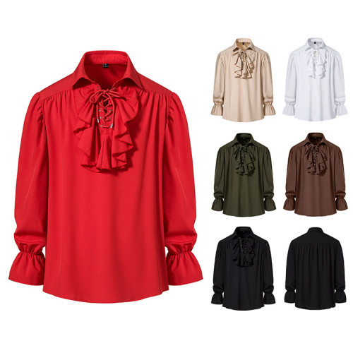 新款男士中世紀復古演出服系帶蓬蓬袖休閒襯衫 A316