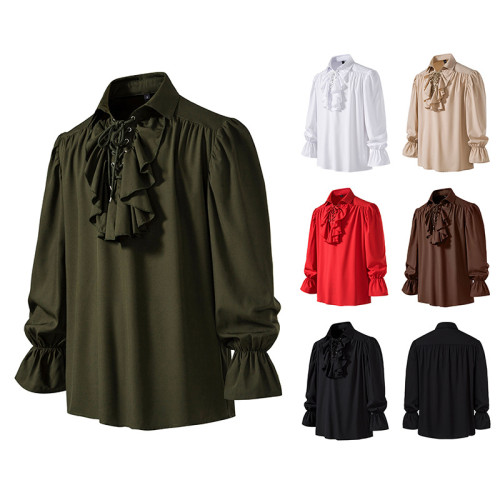 新款男士中世紀復古演出服系帶蓬蓬袖休閒襯衫 A316