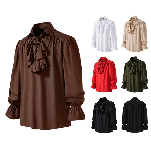 新款男士中世紀復古演出服系帶蓬蓬袖休閒襯衫 A316