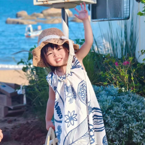 夏日度假親子裝襯衫一家三口四口嬰兒水果圖案母子母女裝海邊裙子