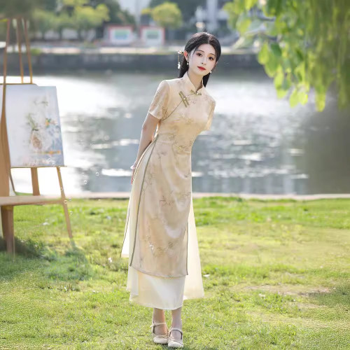 【玉樓春】新中式奧黛旗袍2025新款素雅少女年輕款復古連衣裙夏季