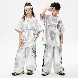 街舞兒童潮服嘻哈男童潮範hiphop亮皮女童爵士舞蹈炸街舞台演出服