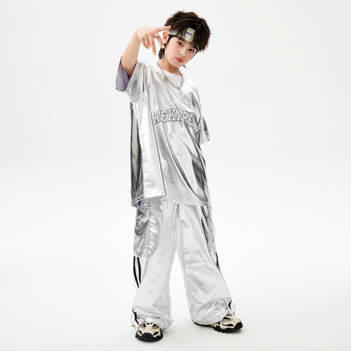 街舞兒童潮服嘻哈男童潮範hiphop亮皮女童爵士舞蹈炸街舞台演出服