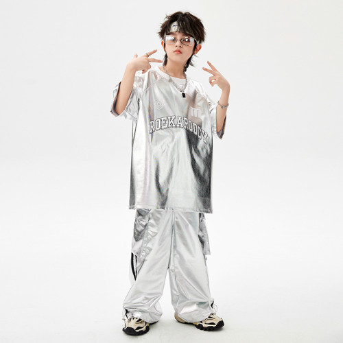 街舞兒童潮服嘻哈男童潮範hiphop亮皮女童爵士舞蹈炸街舞台演出服