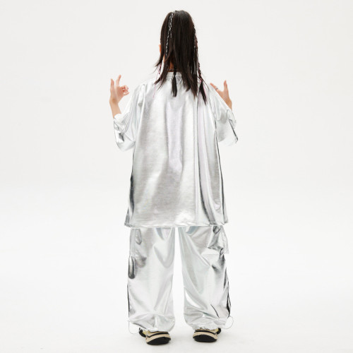 街舞兒童潮服嘻哈男童潮範hiphop亮皮女童爵士舞蹈炸街舞台演出服