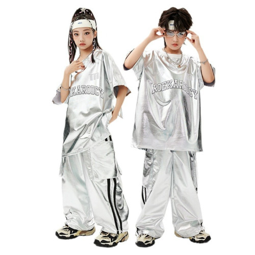 街舞兒童潮服嘻哈男童潮範hiphop亮皮女童爵士舞蹈炸街舞台演出服