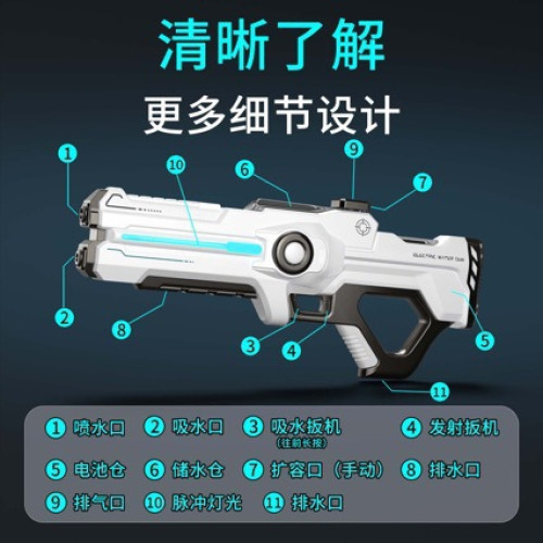 新款燈光電動連髮水槍自動吸水漂流水槍大容量夏季打水仗沙灘玩具