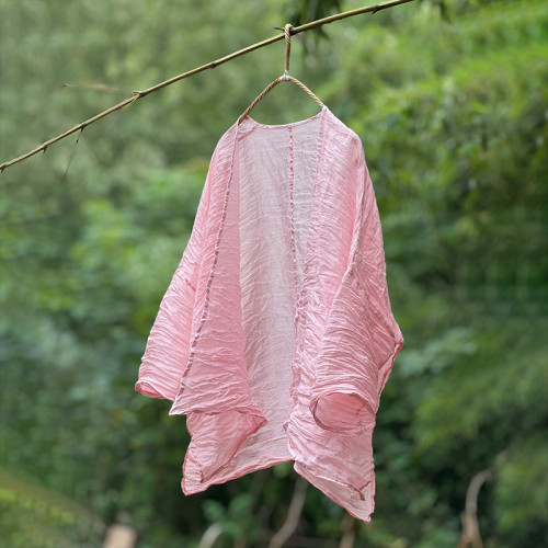 4356夏季百搭高支薄款苧麻防曬外披純色文藝寬松休閒沙灘襯衫外套