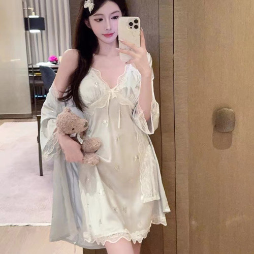 【藍冰蝶戀】爆款新品女睡衣燙印蝴蝶冰雪絲吊帶短褲袖高級感套裝