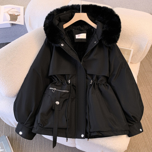 派克服女冬季2024年新款顯瘦羽絨棉服時尚百搭加絨厚皮毛一體外套