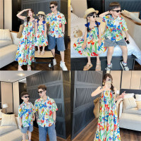 多巴胺親子裝2025新款夏天海邊度假沙灘裙一家三口母子母女連衣裙