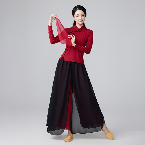 新款廣場舞服裝套裝奧代爾琵琶中長袖古典跳舞服裝雪紡舞蹈練功服
