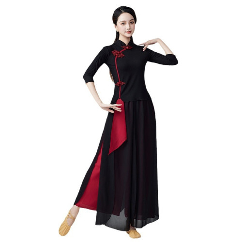新款廣場舞服裝套裝奧代爾琵琶中長袖古典跳舞服裝雪紡舞蹈練功服