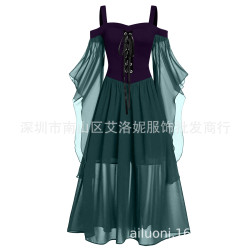 2024萬聖節女巫吊帶綁帶大擺連衣長裙