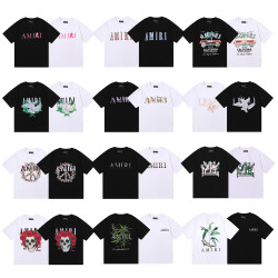  美潮AMIRI T-Shirt玫瑰骷髏頭印花雙紗純棉短袖T恤男女